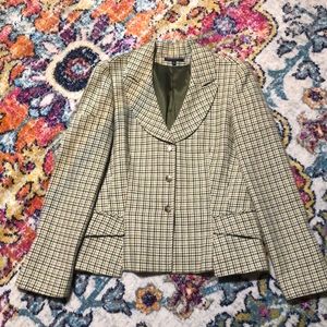 David Meister Houndstooth Plaid Wool Blazer
